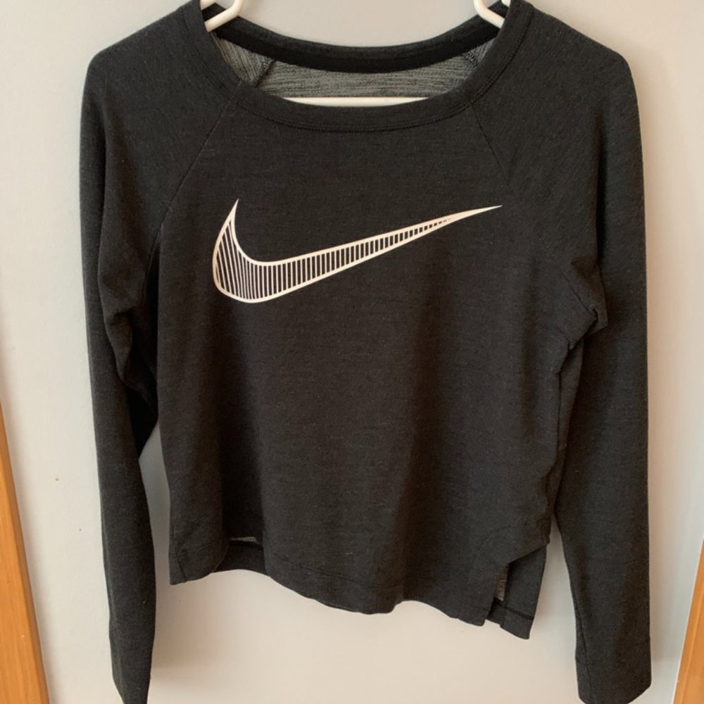 Dark gray asymmetrical crew neck